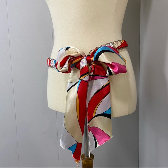 Silky Scarf Tie Belt with Metal Rings - Multicolor - Picture 2 of 11